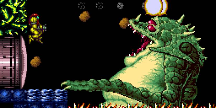 Samus firing at Kraid