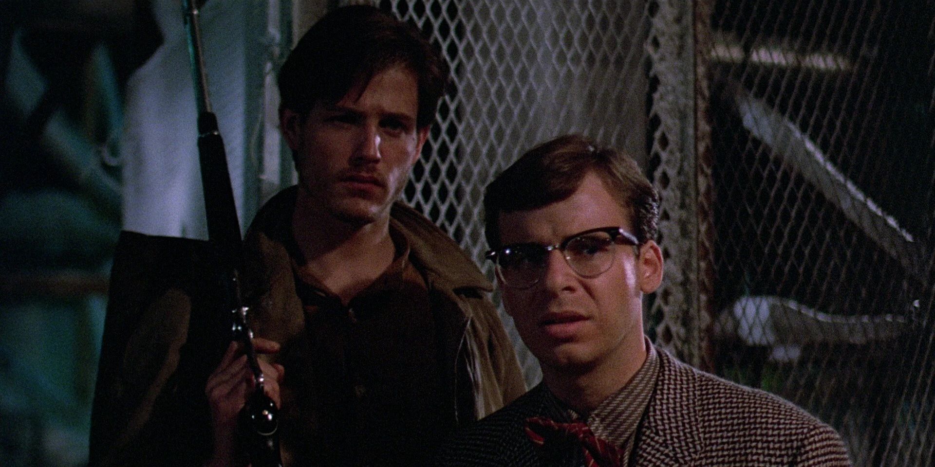 Michael Pare and Rick Moranis in Streets of Fire