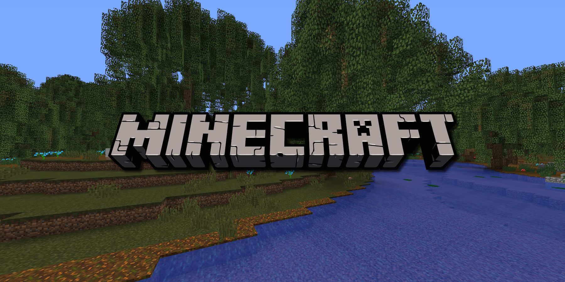 Minecraft logo over a screenshot of a mangrove swamp