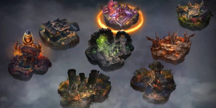 A screenshot of the floating islands in Mortal Kombat 1's Invasion mode.