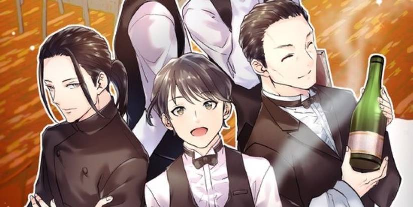 Ise, Ryuichi, and Shigeru on the cover of Mysterious Dinner at Bistro Sangen-tei Chapter 1