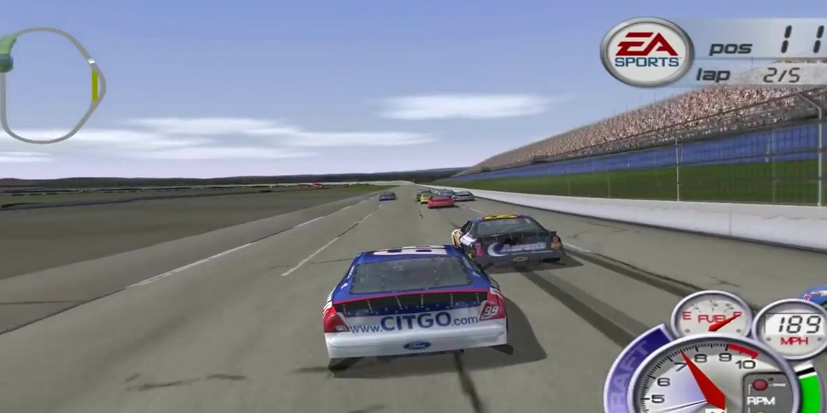 A car labeled with "Citgo" driving on a race track in NASCAR Thunder 2002