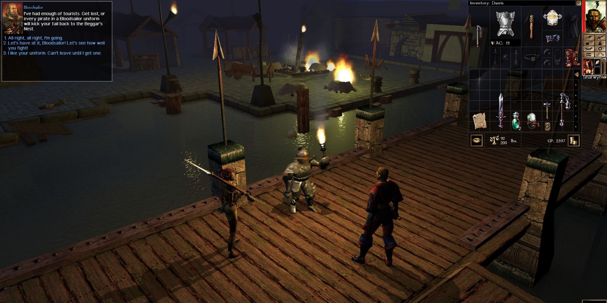 A player talking to an NPC in Neverwinter Nights