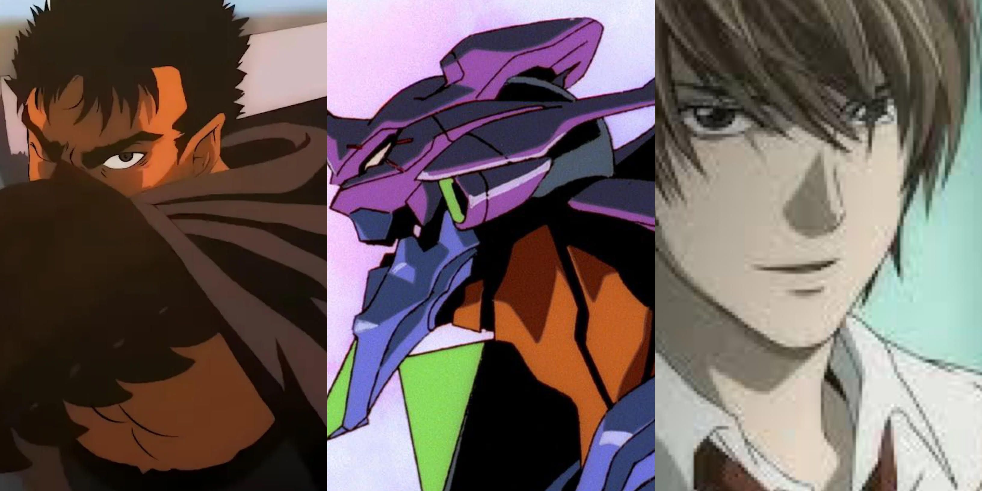 Nihilistic Anime: Berserk (left), Neon Genesis Evangelion (middle), and Death Note (right)