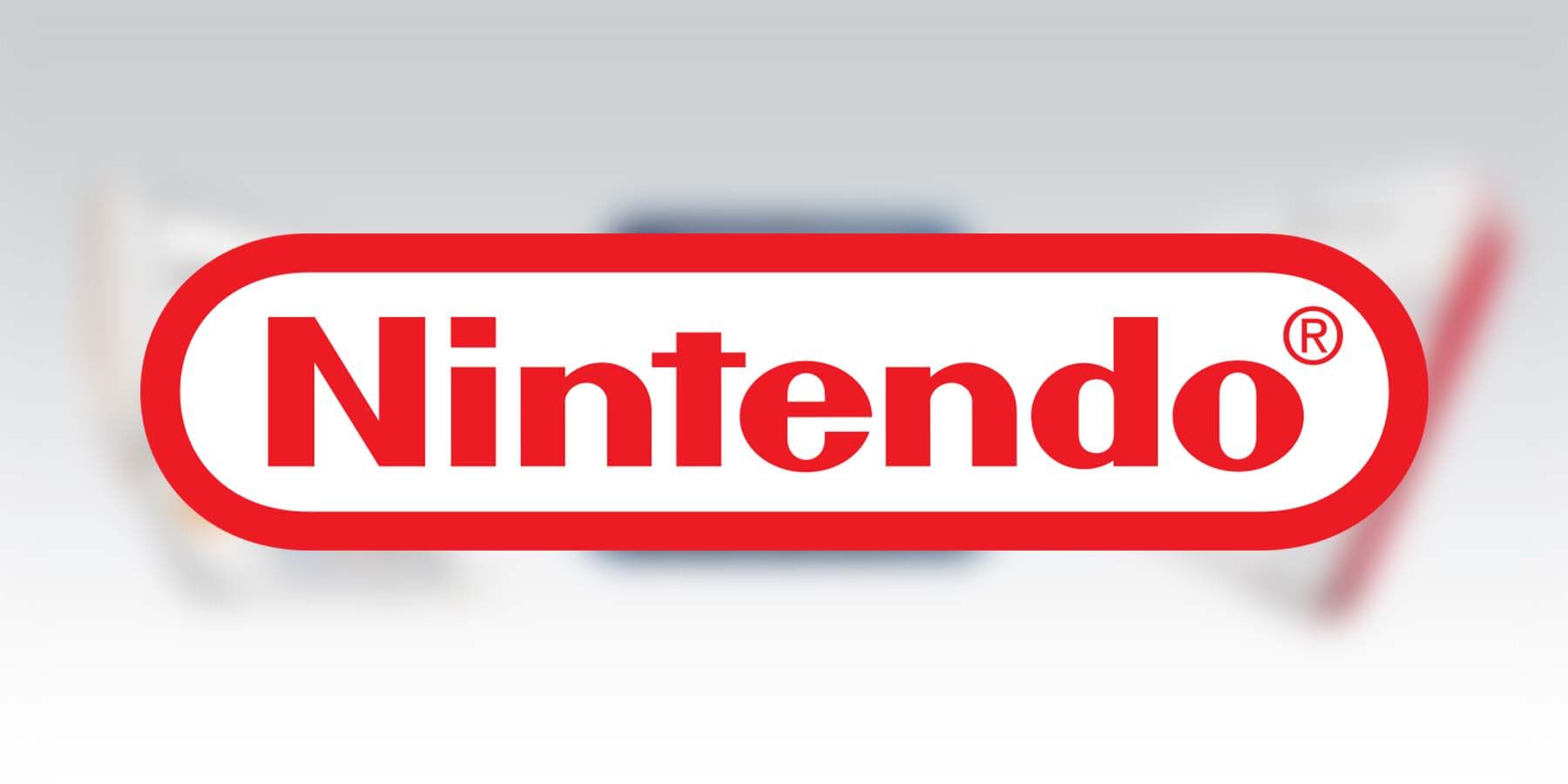 Nintendo logo over blurred background of 3DS family of consoles