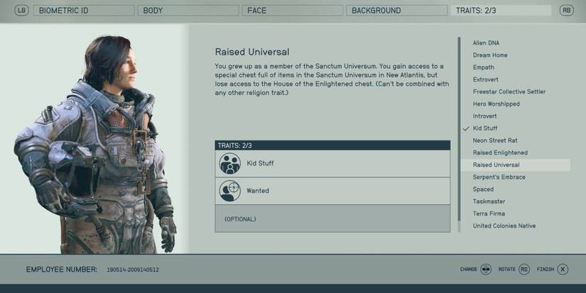 A player with the traits Kid Stuff & Wanted in Starfield