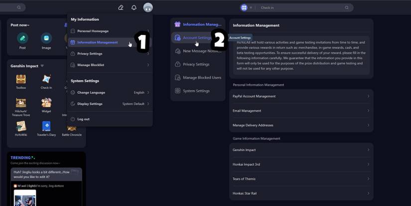 open hoyoverse account to unlink honkai star rail from ps5