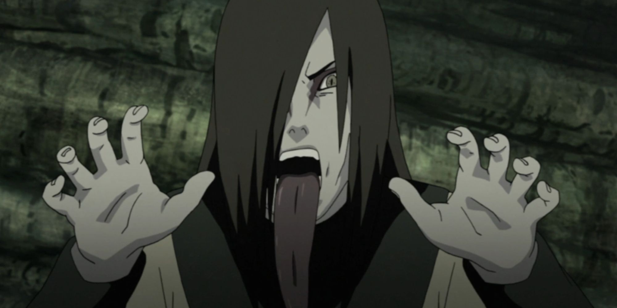 orochimaru holds up his hands with his tongue out