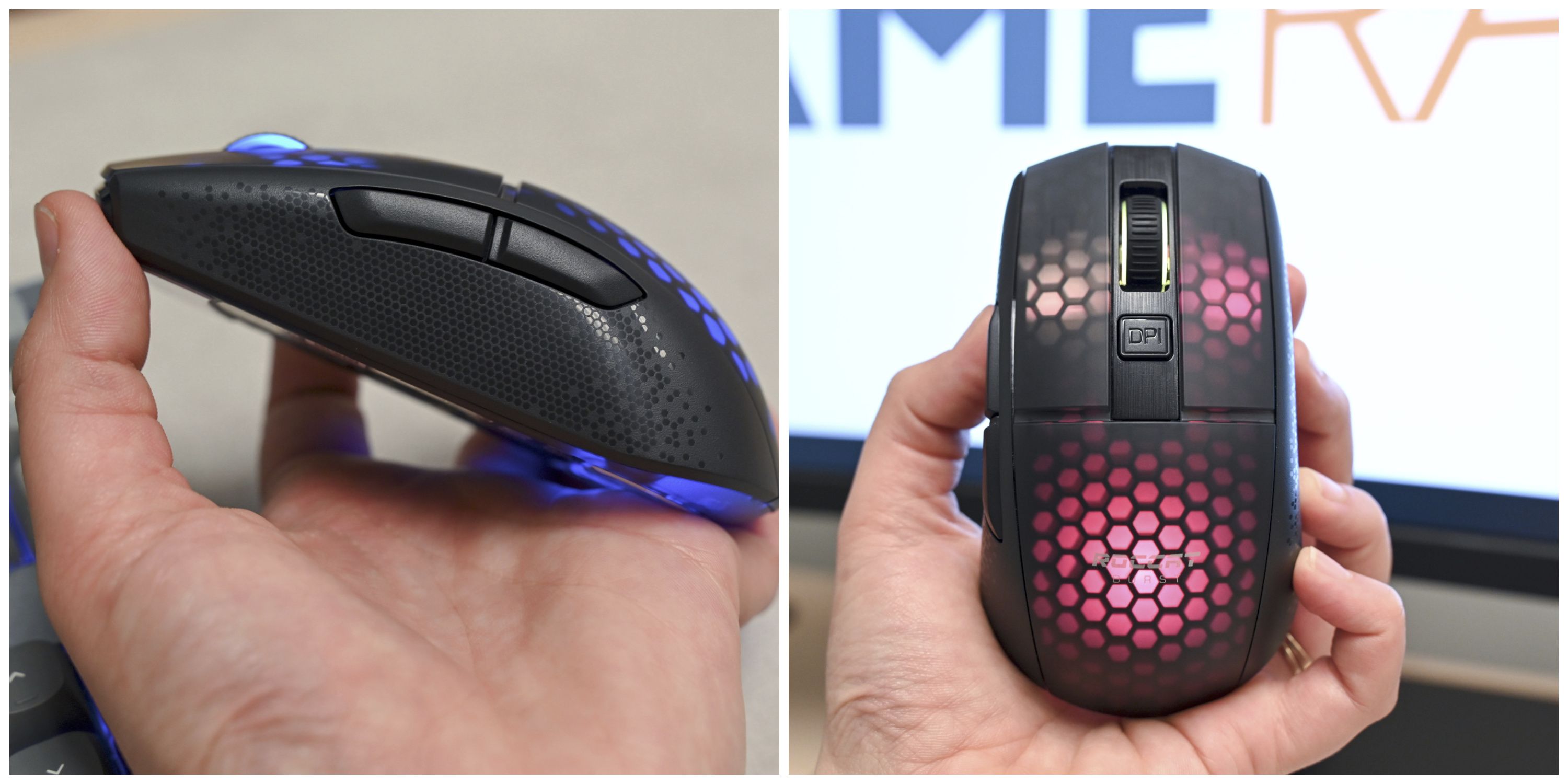 Person holding the Roccat Burst Pro Air Mouse