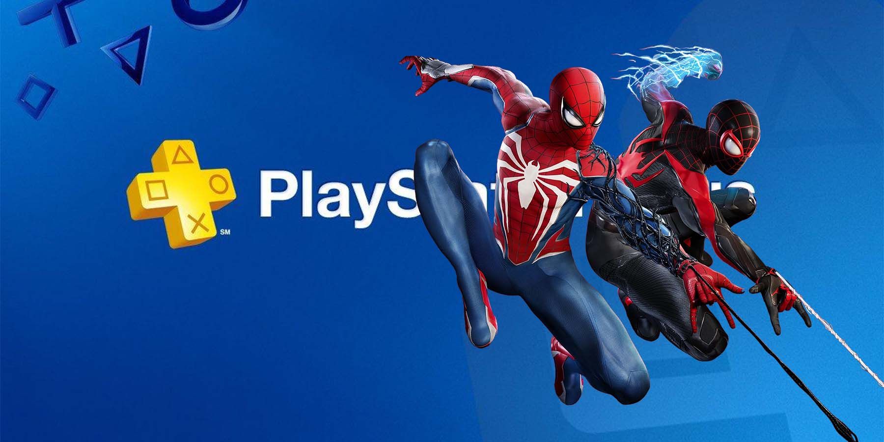 Peter and Miles in front of PlayStation Plus logo