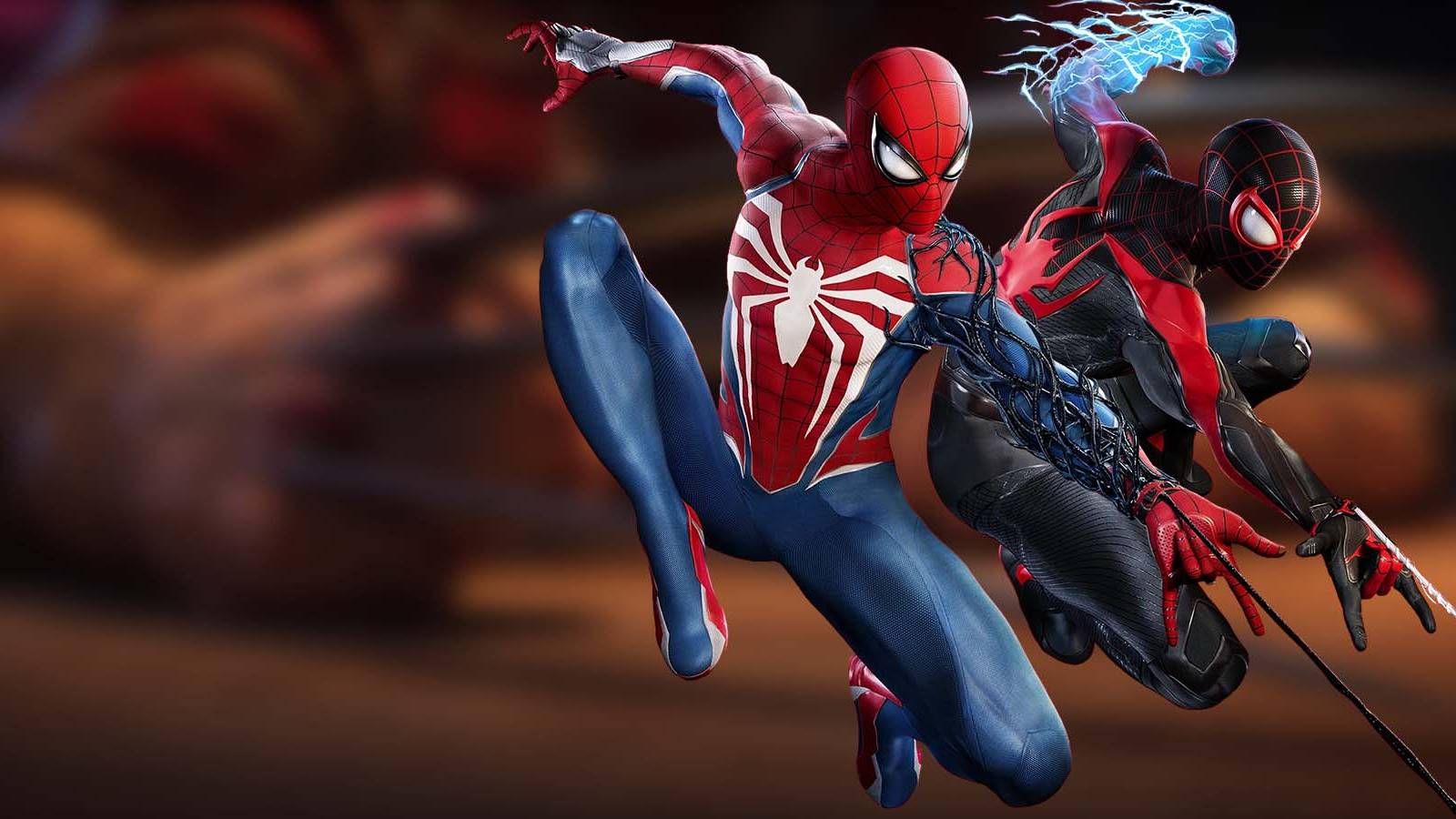 Peter and Miles over blurred Wolverine background