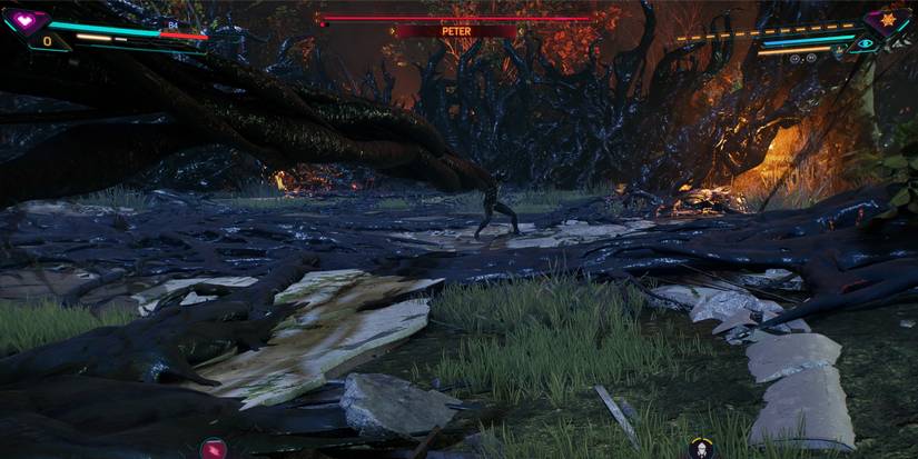 peter parker using a venom tendril to attack miles