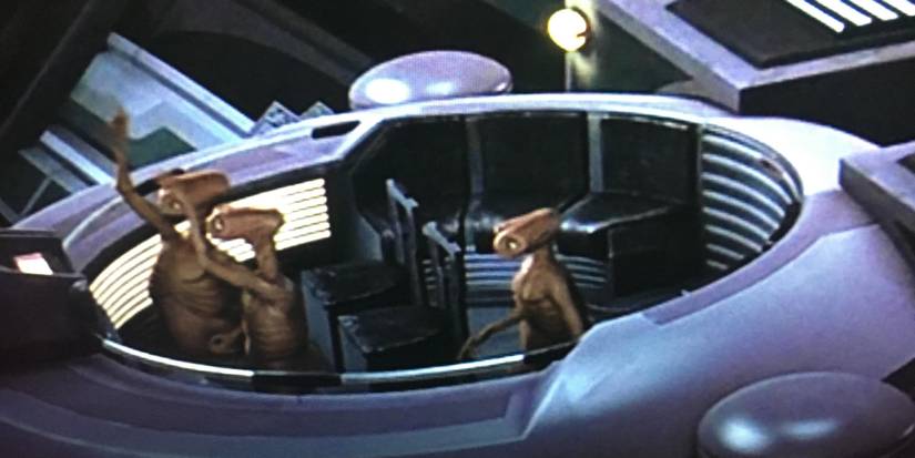 The senate scene from Star Wars: Episode I: The Phantom Menace featuring a cameo of aliens known as Asogians inspired by E.T. the Extra-Terrestrial