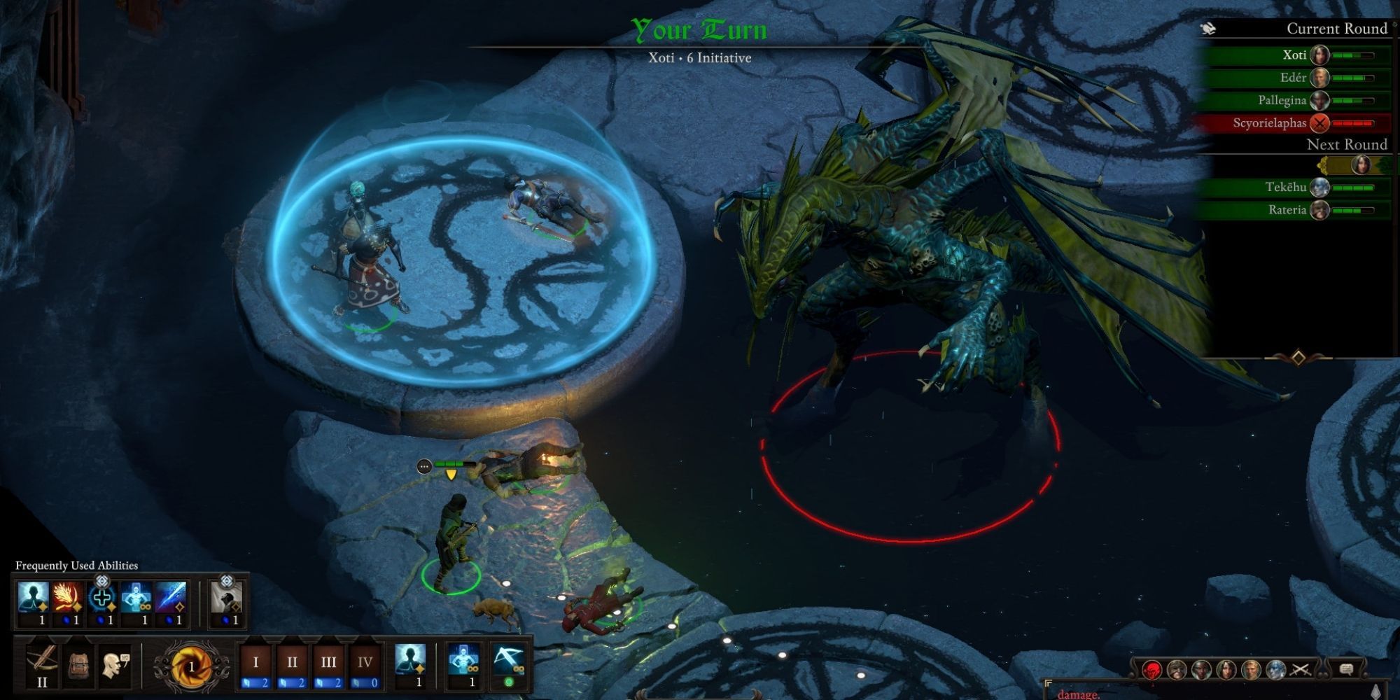 A player and their companions attacking a dragon in Pillars Of Eternity 2: Deadfire