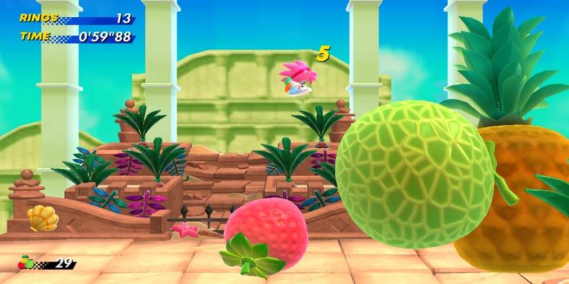Playing a level in the Lagoon City Zone in Sonic Superstars
