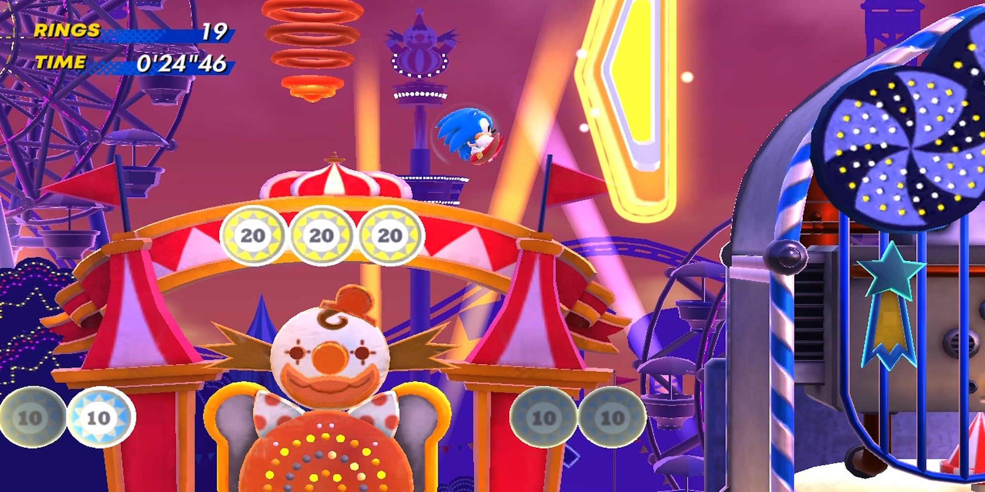 Playing a level in the Pinball Carnival Zone in Sonic Superstars