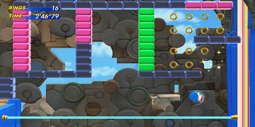 Playing a level in the Sky Temple Zone in Sonic Superstars