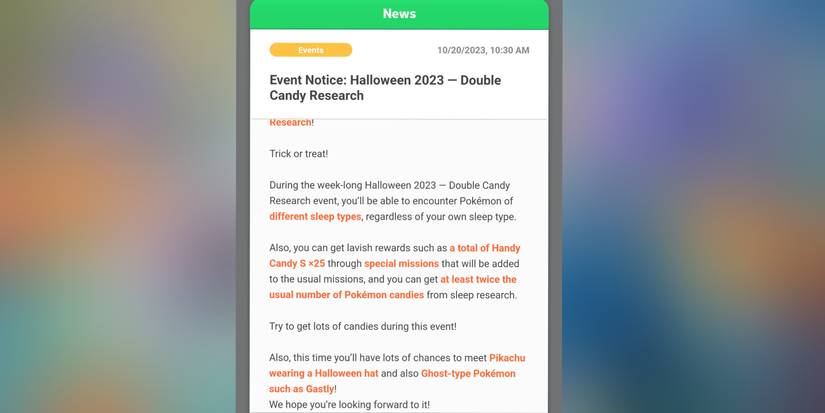 Pokemon sleep Halloween event start candy double