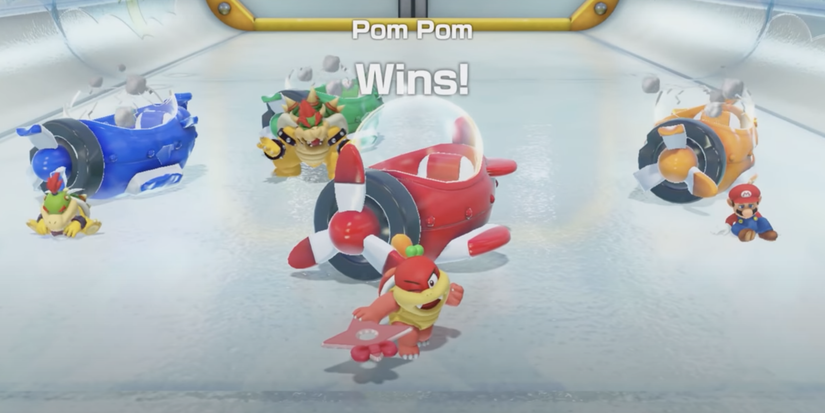 pom pom wins the mini game in Super Mario Party
