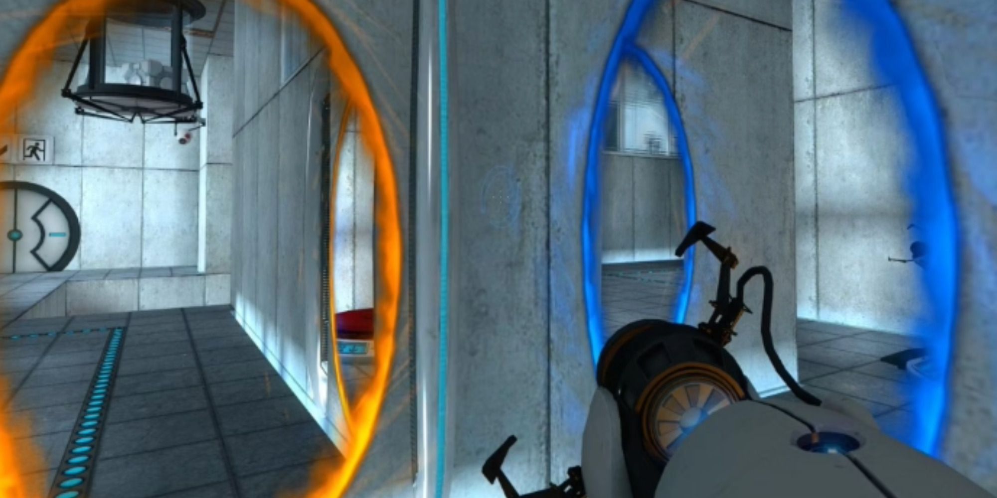 A screenshot demonstrating the Portal Gun from Portal.