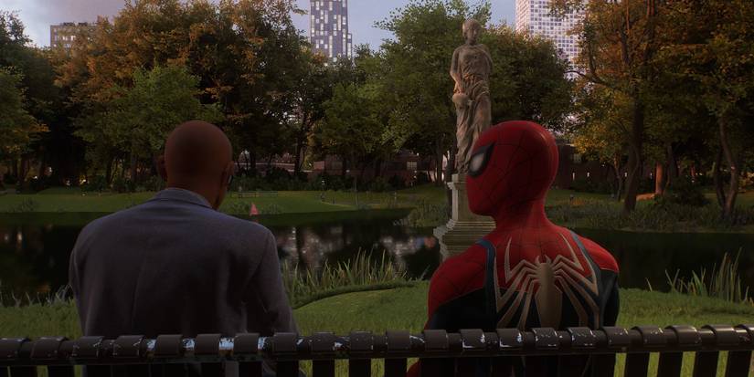 Spider-Man sitting with a grandpa
