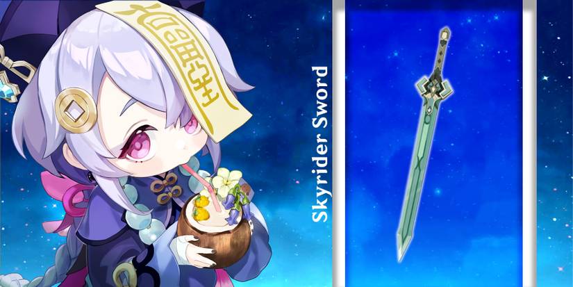 qiqi using skyrider sword in genshin impact