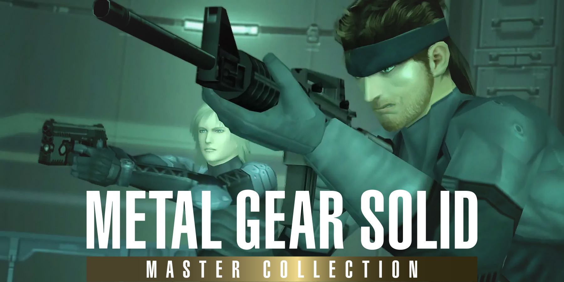 Raiden and Snake behind Metal Gear Solid Master Collection logo