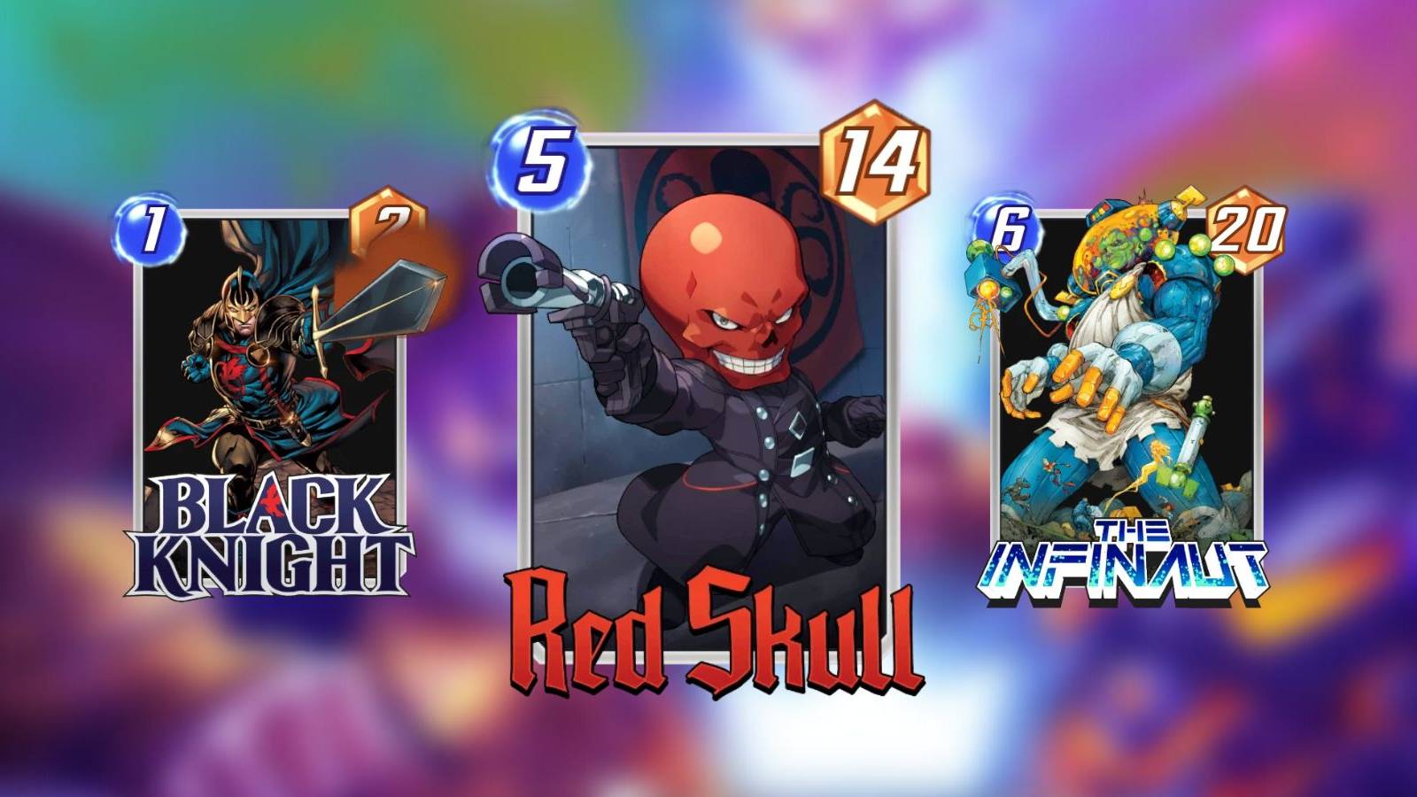 red skull, black knight, the infinaut in marvel snap.