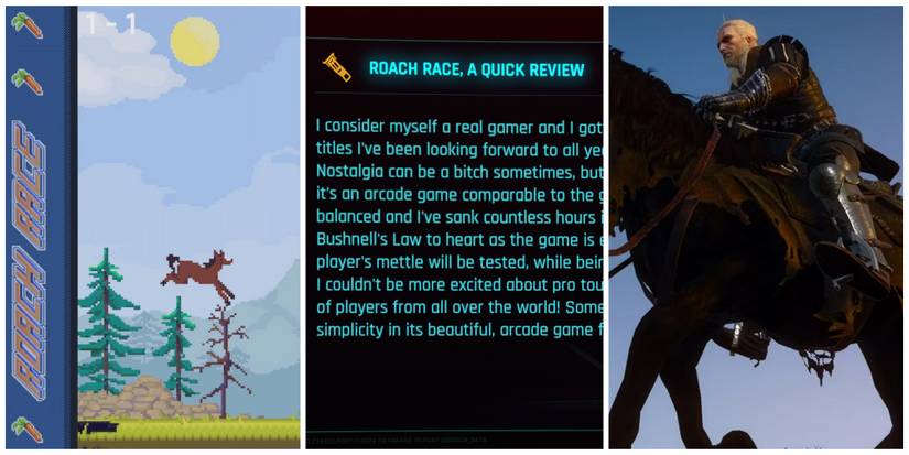 Cyberpunk 2077 Roach Race Arcade Game, Phantom Liberty Roach Race Review, Witcher Geralt On Roach