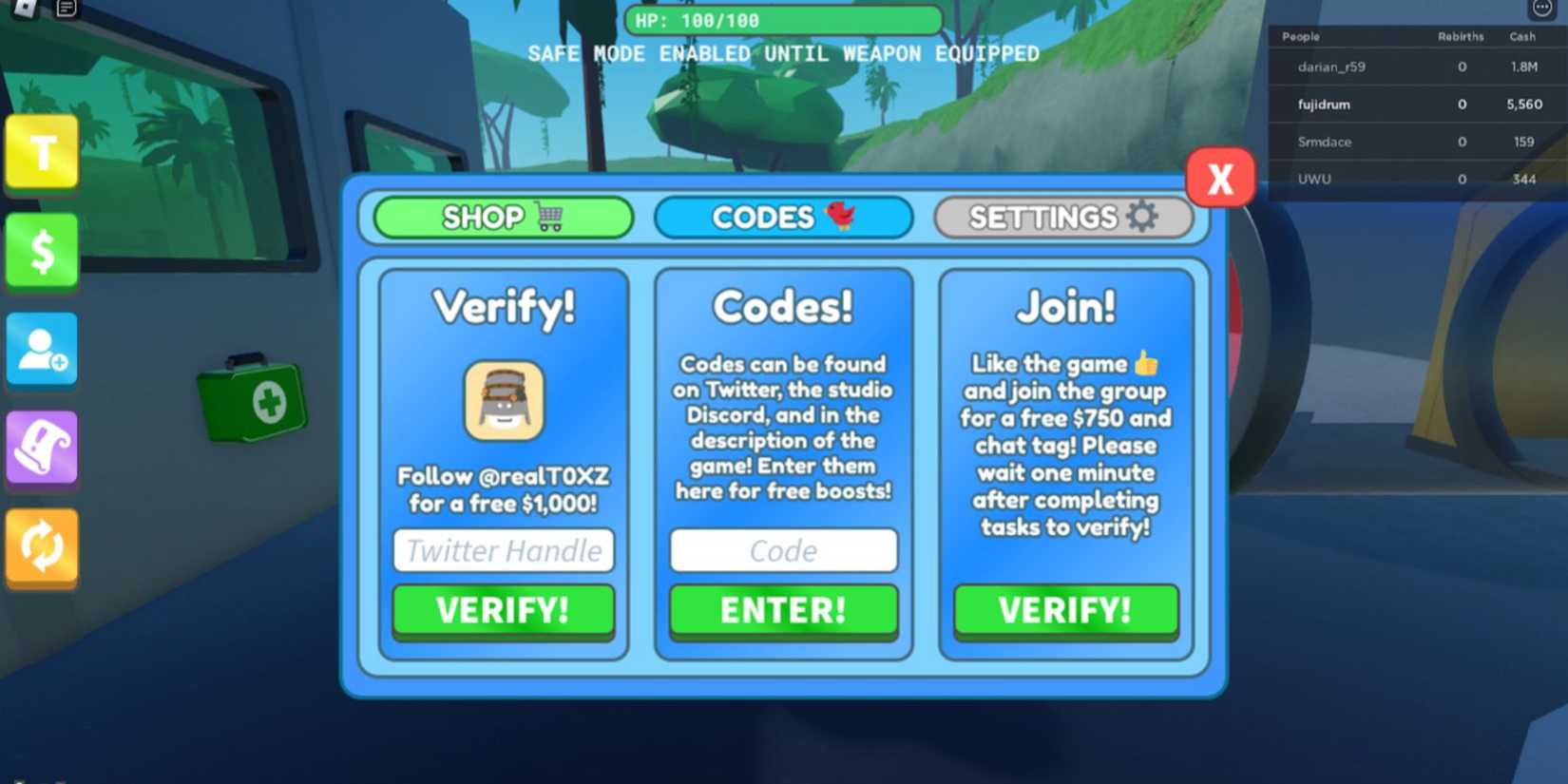 War Age Tycoon: the Codes tab