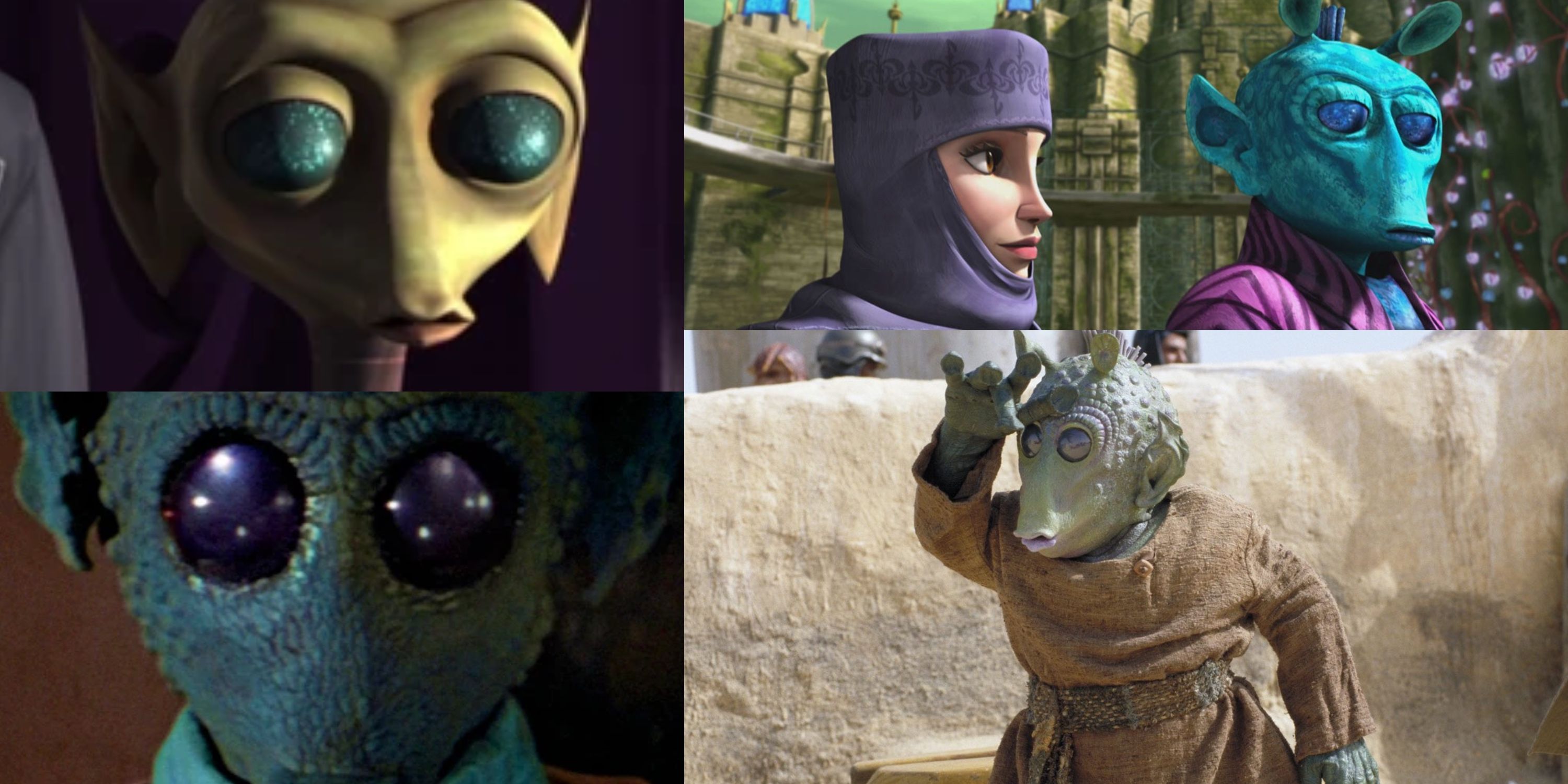 Various Rodians from across Star Wars: Lolo Purs, Greedo, W Wald and Onaconda Farr