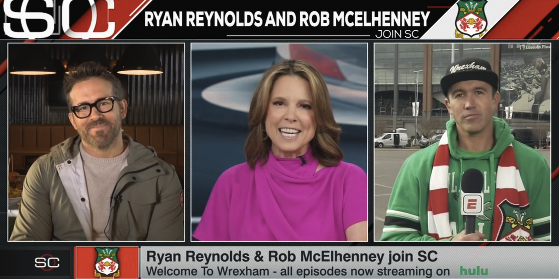 Ryan Reynolds and Rob McElhenney in SportsCenter overlay 