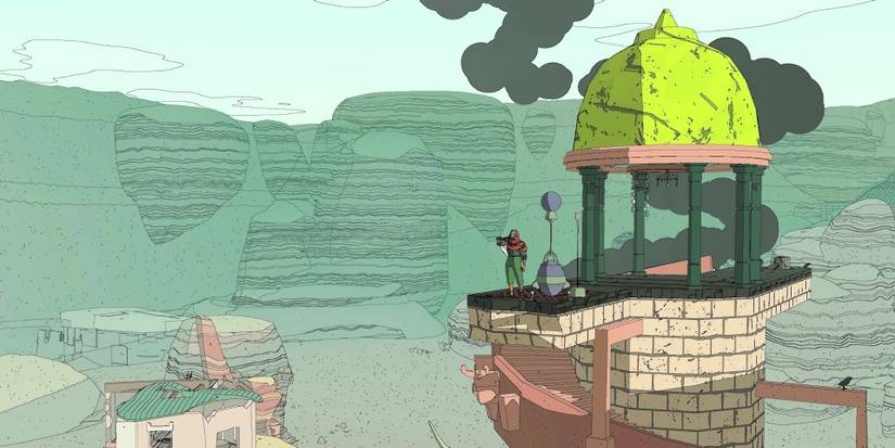 Sable looking out at the world from a tower in Sable