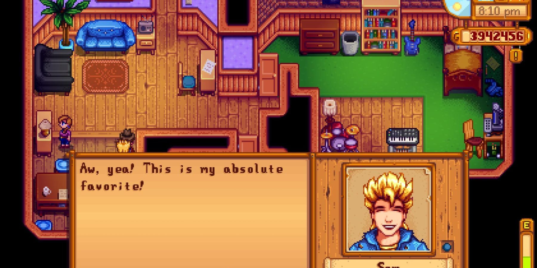 sam's reaction on receiving his favorite gifts stardew valley