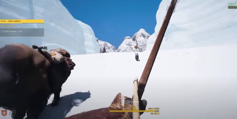 Player Aiming A Bow At A Wolf 