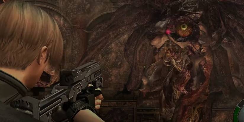 Leon Aiming An SMG At Mutated Salazar