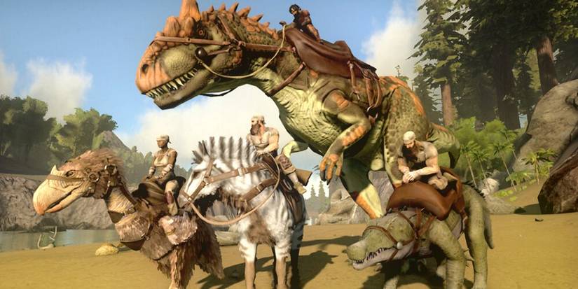 Four Hunters Riding Dinosaurs In Ark Survival Evolved