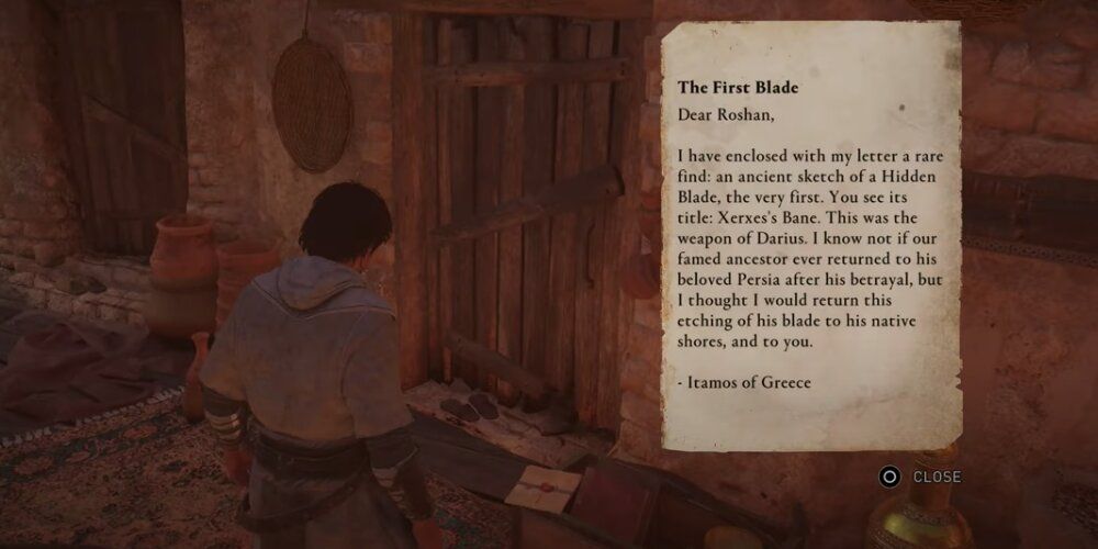 Basim Reading A Letter About The First Hidden Blade