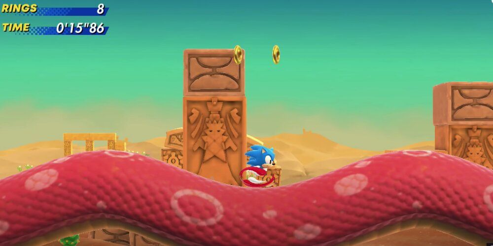 Sonic Running Atop A Giant Snake In A Desert