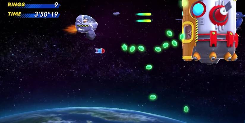 Sonic In A Space Shuttle Avoiding Projectiles From A Boss