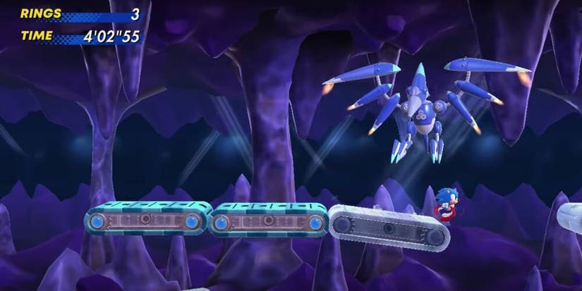 Sonic Running Beneath A Robot Dinosaur Boss
