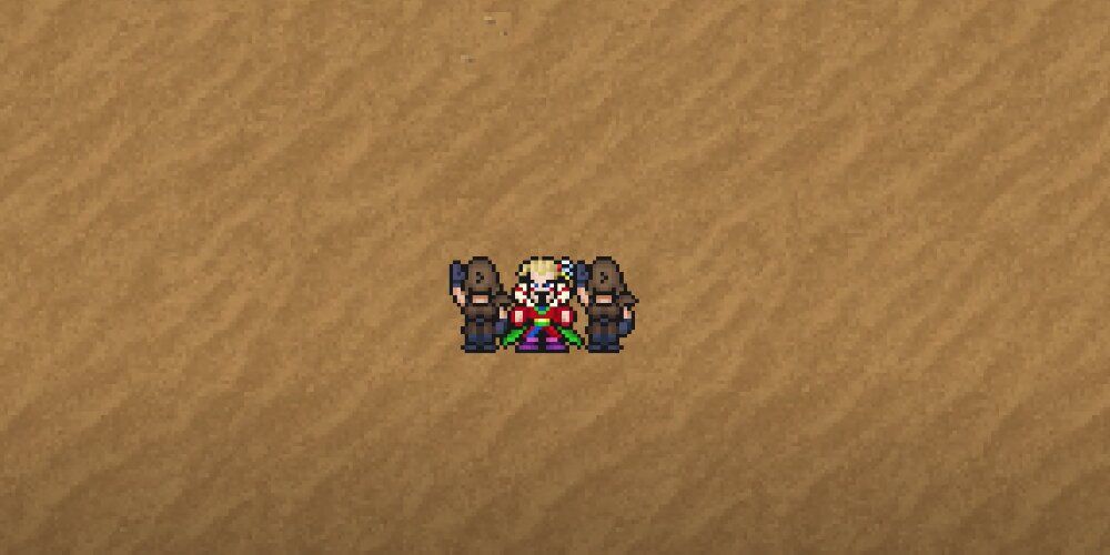 Kefka With Two Soldiers In A Desert