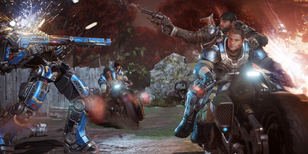 JD and Marcus Shooting A Robot While On A Motorbike