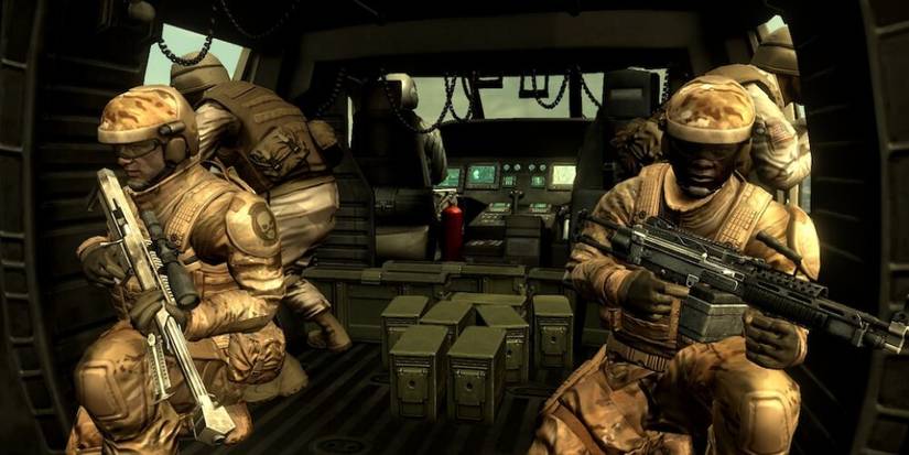 Two Soldiers Holding Weapons In A Helicopter