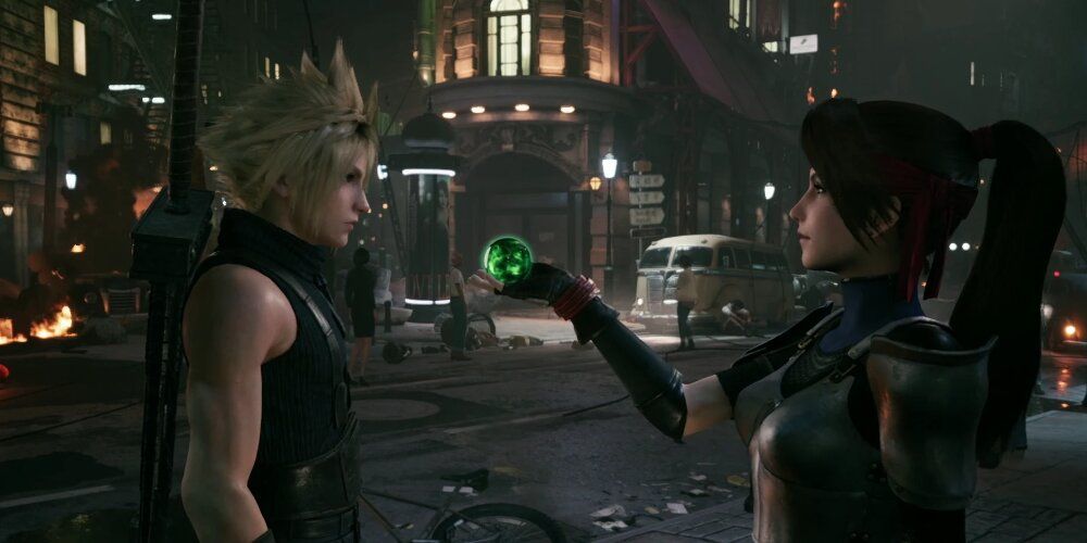 Jessie Giving Cloud A Materia in Final Fantasy 7 Remake