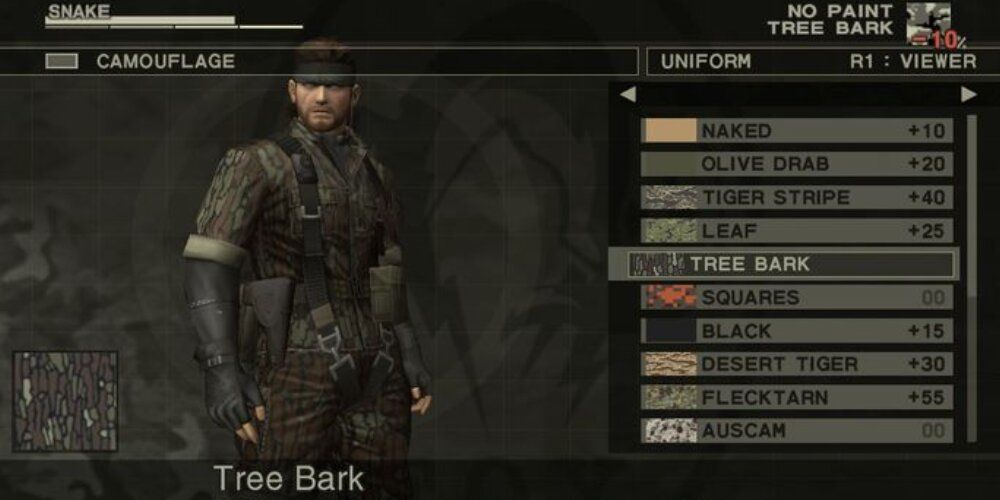 Camo Menu In Metal Gear Solid 3: Snake Eater