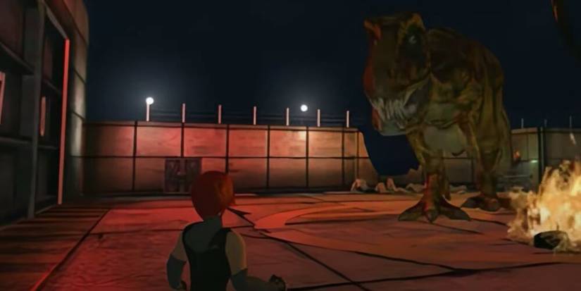 Regina Standing In Front Of A T-Rex