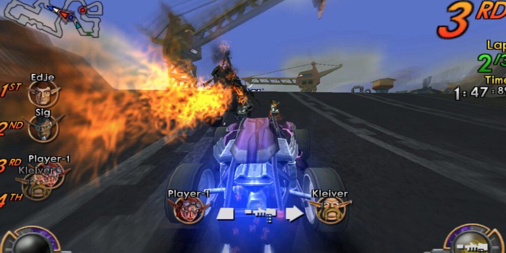 Car Racing Past Fire In Jak X: Combat Racing
