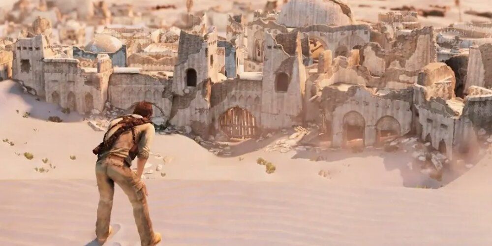 Uncharted 3 Nathan Drake Looking At An Abandoned City