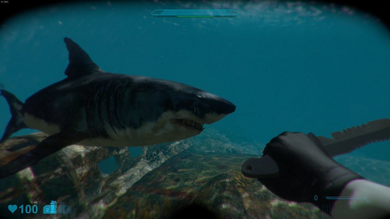 An image of a shark in front of a player in Shark Attack Death Match 2